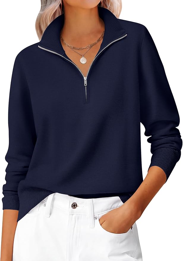 ANRABESS Women Quarter Zip Long Sleeve Fall Pullover Sweater | Soft Knit Fabric Medium Stretch, Business Casual Work Office, Travel Vacation, 2026 Trendy Fashion, Winter Cozy Outfits