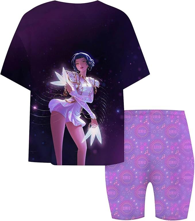 K-POP DEM0N Hunters Outfits for Girls, 2 Piece T-Shirts and Apparel Sets Birthday Gift