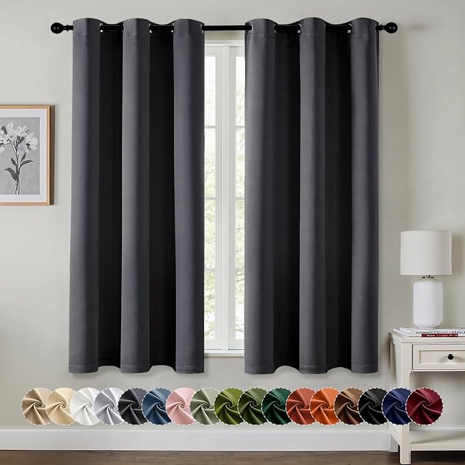 MIULEE Blackout Curtains for Bedroom 2 Panels 40 x 45 Inch Long Dark Grey | Thermal Insulated, Living Room Darkening Grommet Drapes, Noise Reducing, Light Blocking Window Treatments