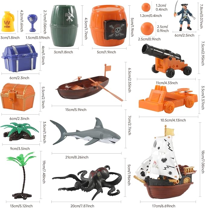 Pirate Action Figures Playset with Boat, Treasure Chest, Cannons, Shark, Pirate Ship Toys-Pirate Toy, 50 PCS Kids Pretend Adventure Set Figures, Birthday Gifts for Age 2 3 4 5 6 Year Old Boys Girls