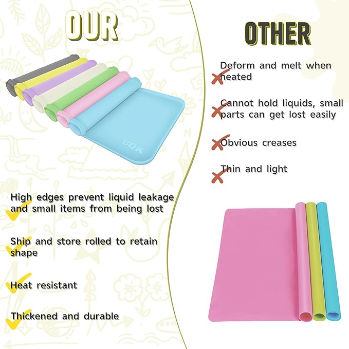 Silicone Art Mat for Crafts, 24" x 16" Painting Mat for Kids with Raised Sides to Stay Tidy, Paint Craft Mats for Clay, Resin, Slime, Jewelry-Making & Crafts Creation (Yellow)