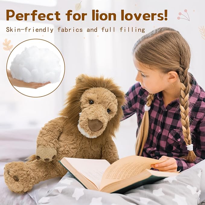 MaoGoLan Cute Lion Stuffed Animal 17.7 inch - Cozy Lion Plush with Fluffy Mane- Large Snuggly Zoo Safari Stuffed Animal Toys Gift for Kids,Boys,Girls,Lion Lover