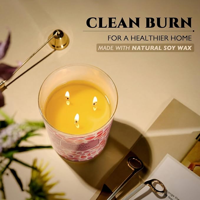 HomeLights Coral Paradise Scented Candles | 34oz Soy Candles Bohemian Natural Textures 3-Wick Large Candle Jars | Ideal Candle Gifts for Events, Home Decor Stress, Relief & Relaxation