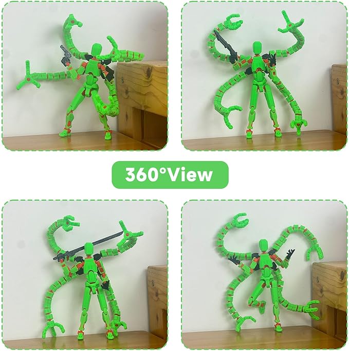 Assembly Completed T13 Action Figure 3D Printed Multi-Jointed Movable T 13 Nova 13 Robot 13 Action Figure Desktop Decorations for Game Lovers (Green, 5.5)