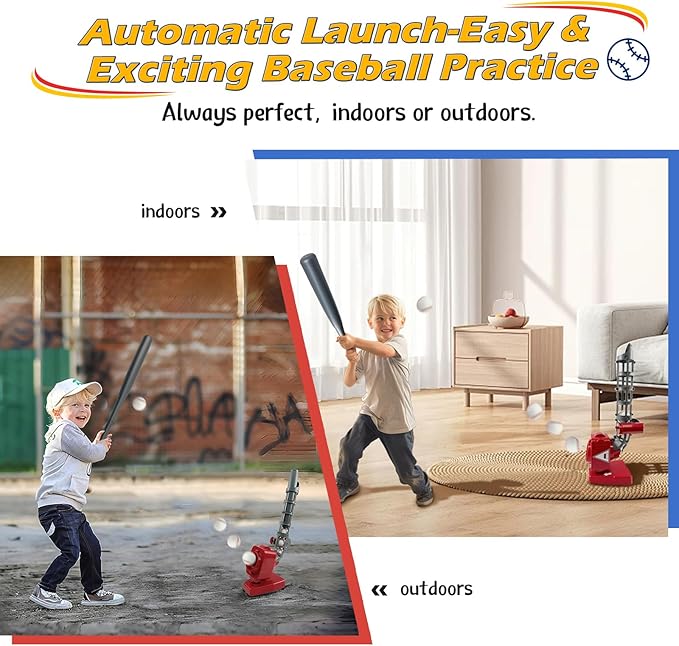 Kids Auto Baseball Pitching Machine, Outdoor Sports Toys for Kids Ages 5, 6, 7, 8, 9, 10, 11, 12, Adjustable Angles Electronic Baseball Training Equipment & Batting Practice Toys for Youth