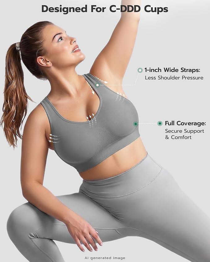 FITTIN Adjustable Sports Bra for Large-Bust: Adjust Support for Workout | No More Settling Dial in Your Perfect Fit Full Coverage No Spillage for Gym & Yoga - for C–DDD Cup Plus Size Large Bust Women