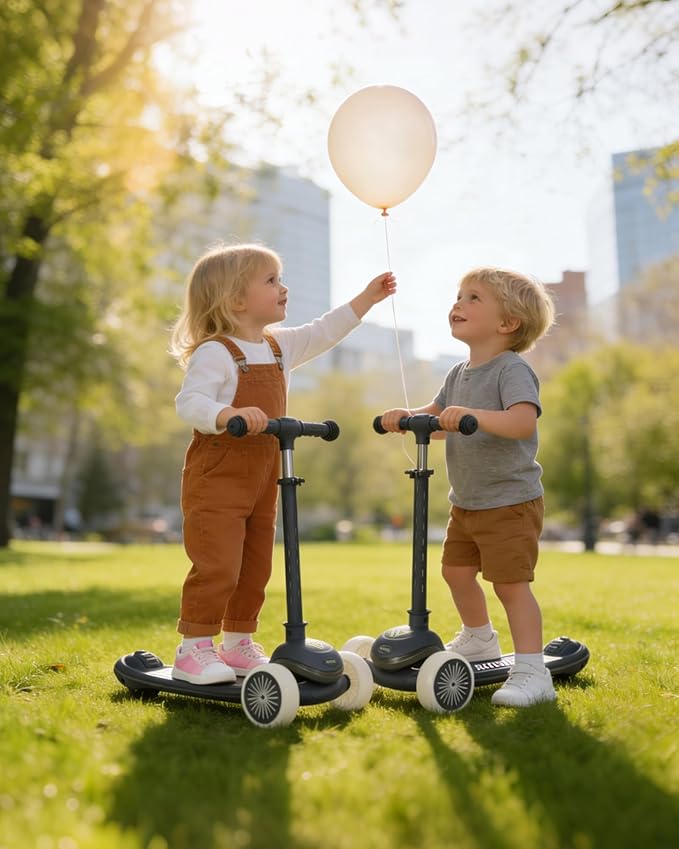 Kids Scooter, 3 Wheel Kick Scooter for Toddlers with Light Up Wheels, Lean-to-Steer Design, Adjustable Height Handlebar, Anti-Slip Deck, Ages 2–8