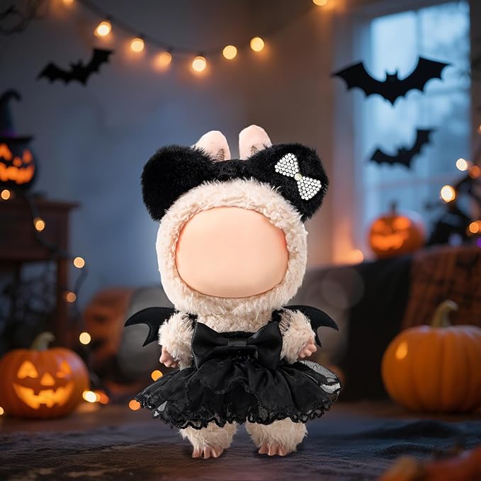 Clothes for labbuu Dolls - Cute Outfit for 6 3/4 Inch (17cm) labbuu Accessories, 2-Piece Doll Clothes Black (Doll Not Included) - Perfect for Collectors and Dress-Up (Halloween Bat Dress Set B)