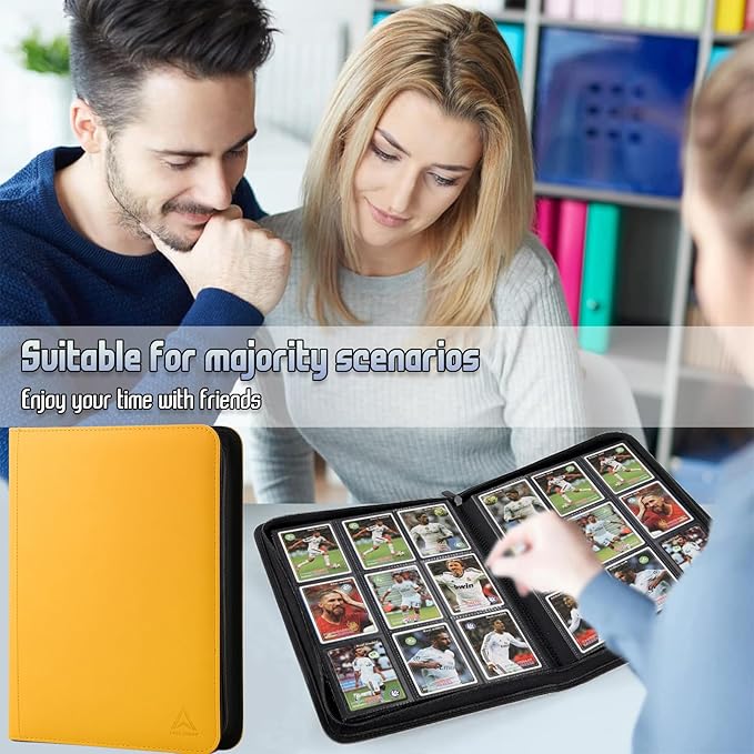 Arkeiliy Card Binder 9 Pocket, Double Sided Pockets Trading Card Binder with 30 Sleeves, Premium Zip Trading Card Holder Collector Album Holds 540 MTG (yellow)