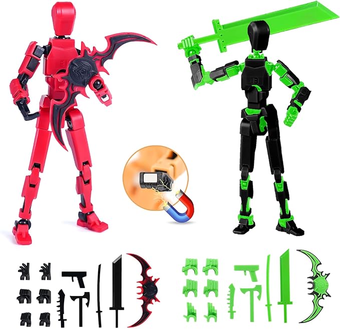 2Pcs Assembly Completed Action Figure, Model 13 Multi-Jointed Movable, 3D Printed Toys, Robo 13 Figure for Collector Desktop Decorations, Christmas Stocking Stuffers Birthday Gift for Teens Boys Girls