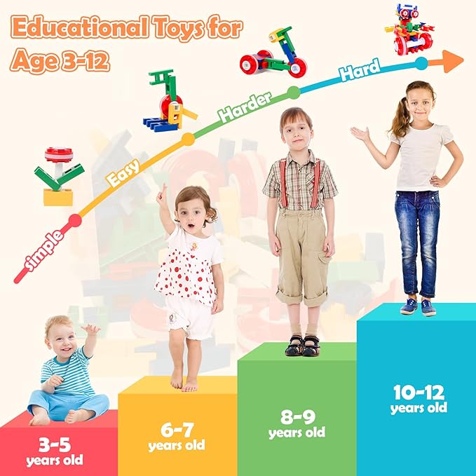 SWER 98Pcs 3D Building Block Toys, Creative Interlocking Connecting Kit, Multicolor STEM Interlocking Toy Set, Montessori Toys for Preschool Kids, Building Toys for Kids Ages 3+, Ideal