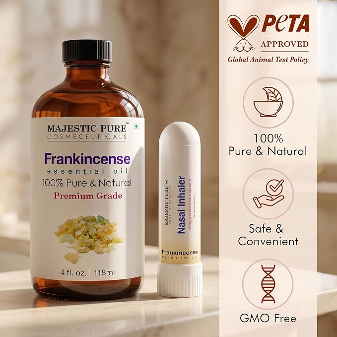 Majestic Pure Frankincense Essential Oil with Nasal Inhaler 4 Fl Oz