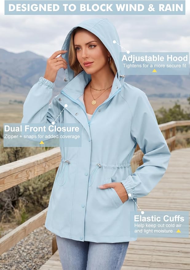 Zando Rain Jacket Women Waterproof - Lightweight Rain Coat with Hood Windbreaker Trench Raincoat for Women 2026 S-2XL