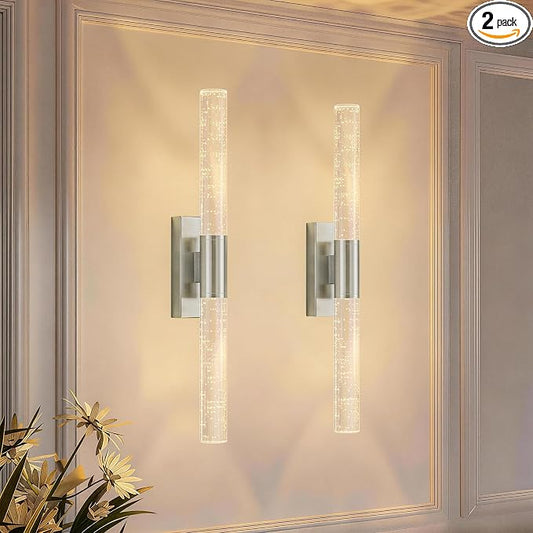 camuucci Battery Operated Wall Sconces Set of 2, Rechargeable Wall Lights | 12000mAh Long-Lasting Battery,Dimmable Cordless Sconce,No Wiring Needed for Bedroom,Living Room,Silver 20.9-Inch