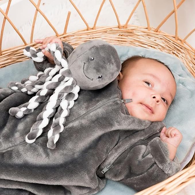Nattou Cuddly Octopus Toy, for Newborns and Premature Babies, 23 cm, White/Grey
