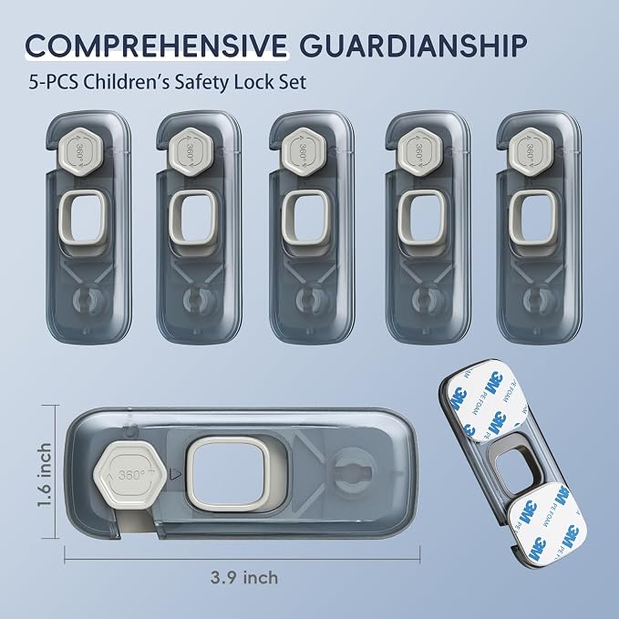 5-Pack Fridge Locks, Child Proof Refrigerator/Freezer Door Lock, Child Safety Cabinet Lock with Adhesive Pads -Freezer Latch to Keep Door Closed for Latches,Drawer,Closets,Oven (Clear-Blue)