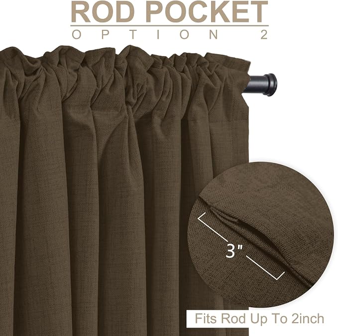 100% Blackout Shield Dark Brown Linen Blackout Curtains for Bedroom 96 Inches Long, Back Tab/Rod Pocket Living Room Drapes, Thermal Insulated Blackout Curtains 2 Panels Set, 50" W x 96" L