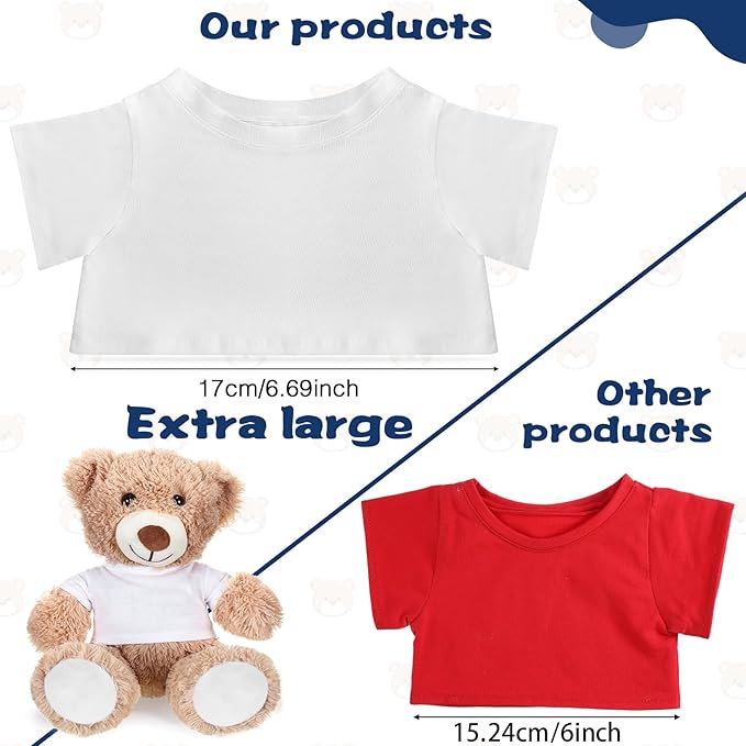 Bear Tee Shirt Fit 8-10inch Bear Clothes Stuffed Animal Clothes Shirt Basic Stuffed Bears Dolls Shirt, White