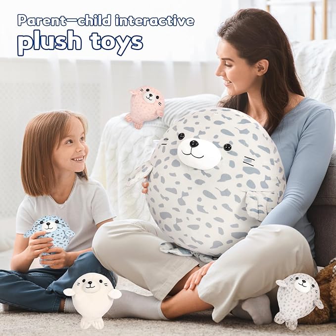 MaoGoLan Chubby Blob Seal Pillow Plush,20" Giant Seal Stuffed Animals with 4 Babies Inside,Ultra Soft Stuffed Throw Pillow for Kids,Girls,Boys