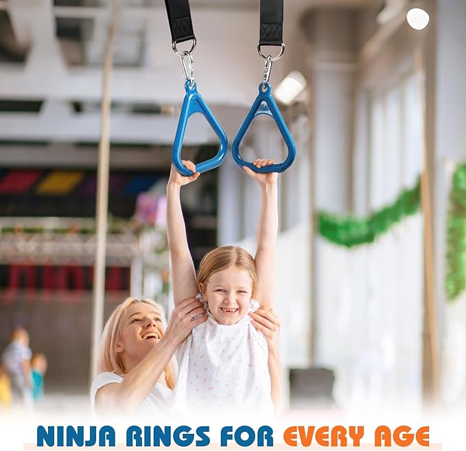 LadyRosian Trapeze Bar Swing Monkey Bars Hanging Ninja Rings Warrior Slackline Obstacle Course Kits for Kid Playground Equipment Accessories (Blue)