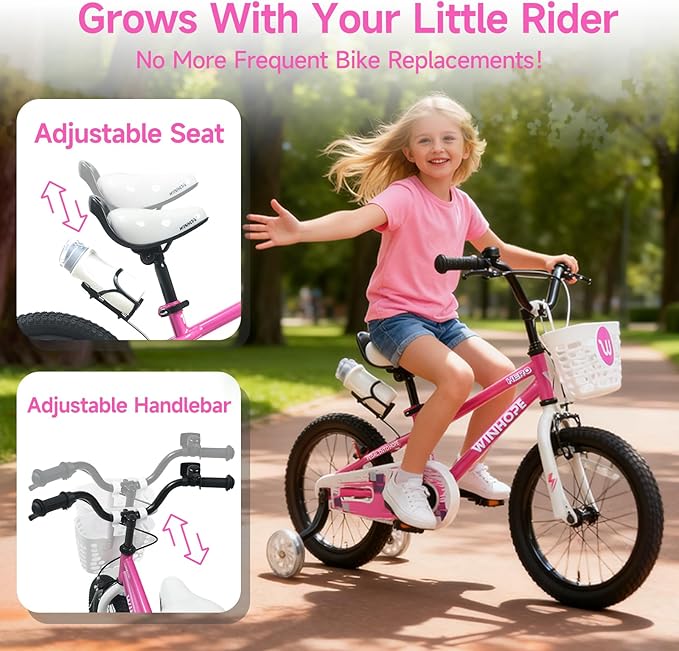 WinHope Kids Bike, 12-18 Inch Toddler Bicycle with Removable Training Wheels and Dual Brakes, Children Bike for Beginner with Adjustable Seat and Headlebar for 2-9 Years Boys Girls, Multiple Colors
