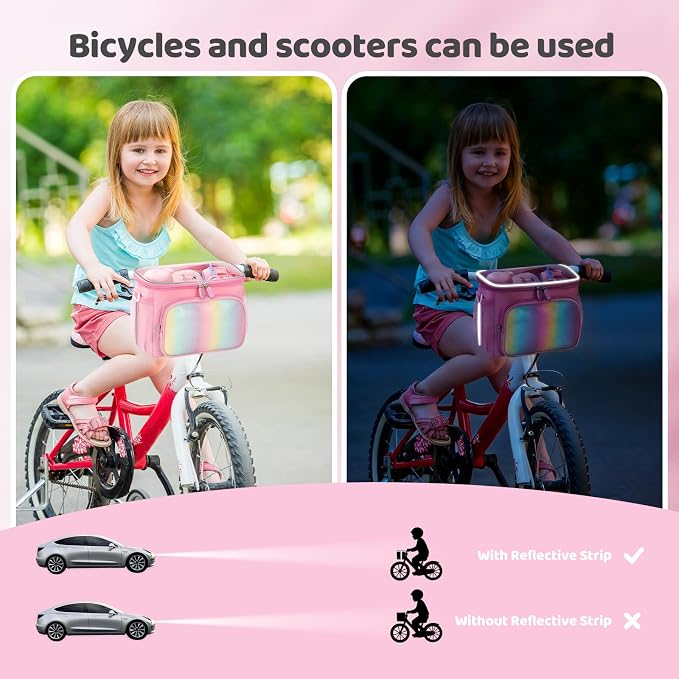 Kids Bike Basket, Front Frame Handlebar Bag for Toddler Scooter Tricycle Bicycle, Cute Small Fabric Bicycle Basket for Boys & Girls,