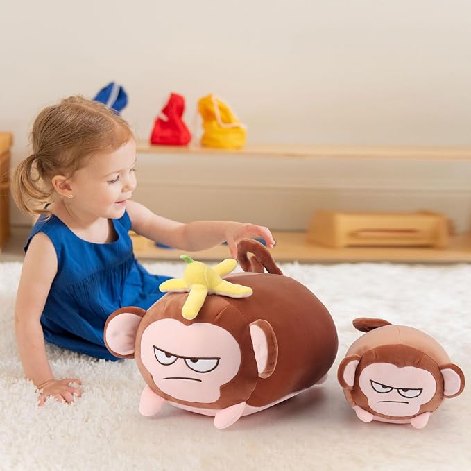 Achwishap Banana Monkey Plush Pillow,Monkey Stuffed Animal Plushy Toy,Cute Plushie Banana Monkey Kawaii Plushie,Lovely Monkey Hugging Pillow for Gifts Girls Boys(14”Brown)