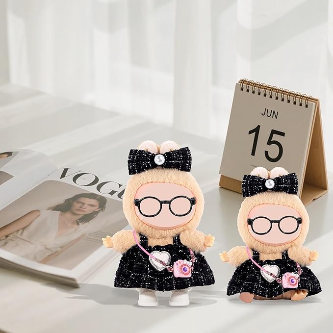 Fashion 17cm Chic Doll Clothes Accessories Set Include: 1 Hairpin, 1 Dress, 1 Glasses, 1 Bag and 1 Shoes for Dress up Your Dolls (Doll Not Included), Chic #Black