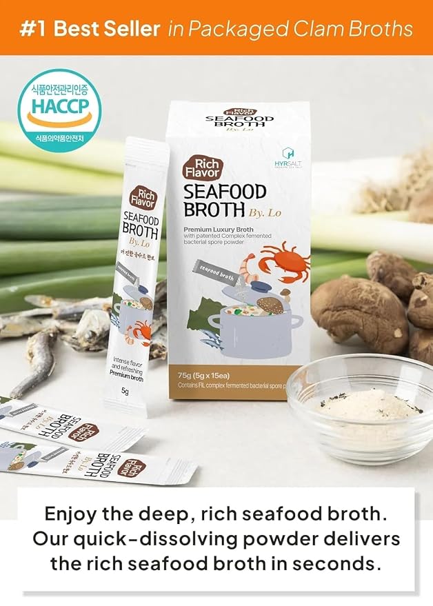 Korean Food Seafood Broth Powder Sticks, Rich Flavor, Soup Base, 3Pk, 225g | Individually packed seafood stock sticks for soups, stews, noodles, and Korean cooking
