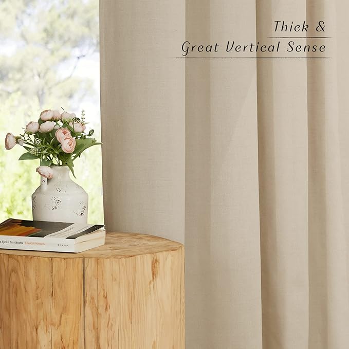 NICETOWN Rustic Linen 96 inch Long Curtains for Living Room, Grommet Privacy Added Thick Linen Weave with Light Filter Window Curtains & Drapes for Bedroom, Angora, W42 x L96, 2 Panels