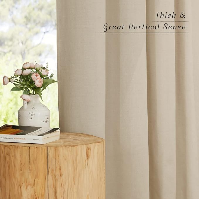 NICETOWN Linen Flax Semi Sheer Curtains 92" Length, Grommet Window Treatments Privacy Added with Light Penetration Vertical Drapes for Loft/Home Office, Angora, W55 x L92, 2 Panels