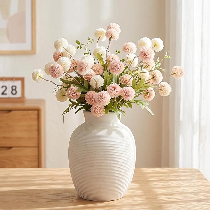 White Ceramic Vase for Flowers, 8in Waterproof Pottery Ceramic Vases | Flower Terracotta Vases for Farmhouse Table Centerpieces, Home Decor, Living Room
