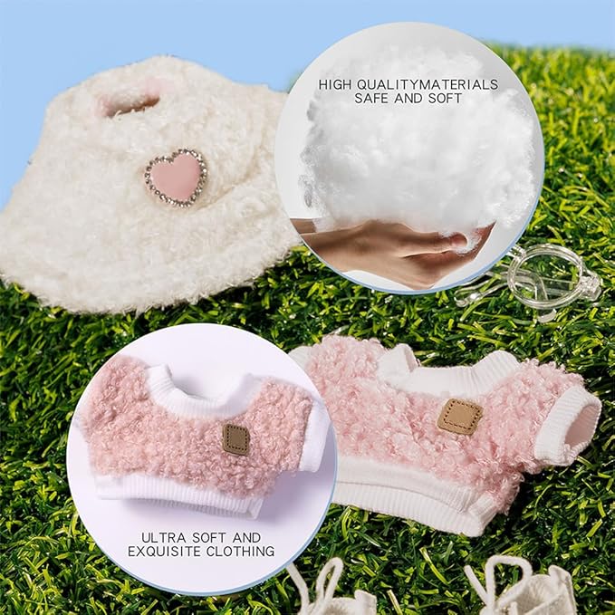 5 Set 17cm Doll Clothes -Clothes for Dolls Outfit - Accessories for 17cm Dolls Clothes +Light Pink Heart-Shaped Velvet hat + Small Camera + Glasses + Canvas Shoes, No Doll Included (Style A4)