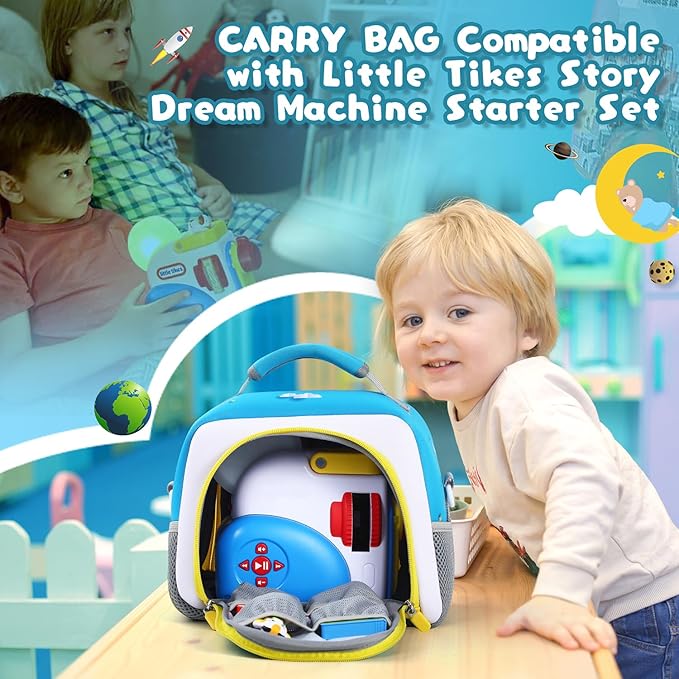 Carrying case Bag Compatible with Little Tikes Story Dream Machine Books Starter Set，Storage for Storybook, Audio Play, Character Travel Bag (Light Blue)