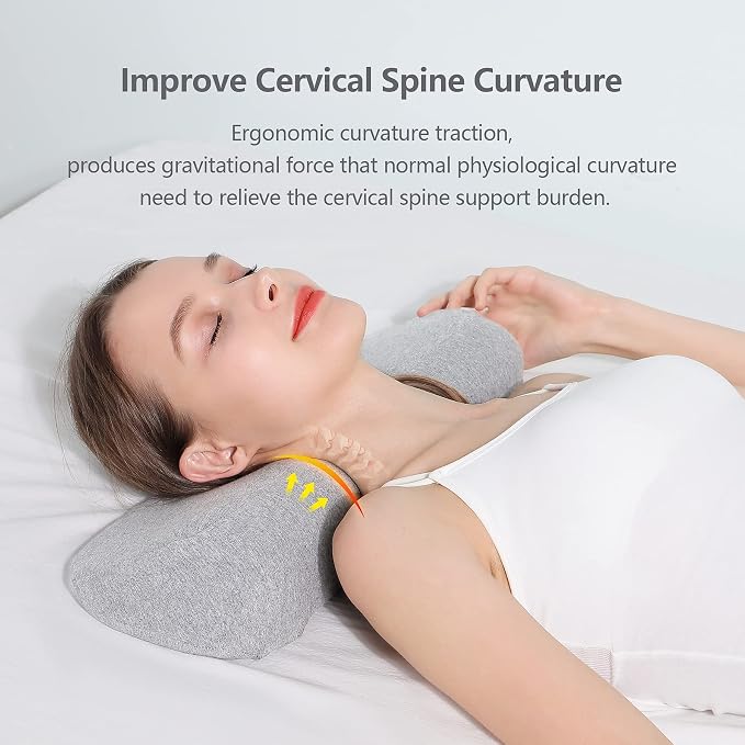 Cervical Neck Pillows for Pain Relief Sleeping, Memory Foam Neck Bolster Pillow for Stiff Pain Relief, Neck Support Pillow Neck Roll Pillow for Bed Pillow (Light Grey)