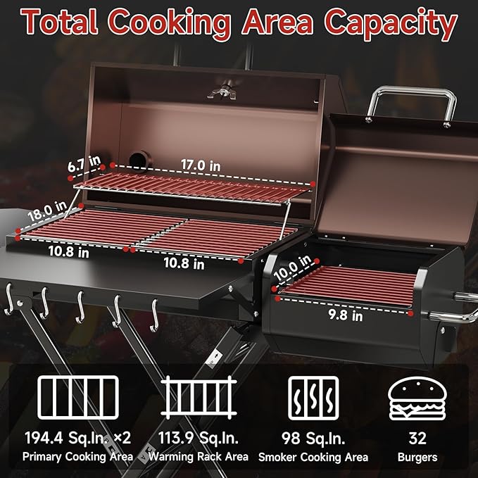 Portable Charcoal Grill with Smoking Function, Foldable Suitcase Design with Wheels, Multi-Tier Storage Rack & Waterproof Cover for Outdoor BBQ Parties (Khaki)