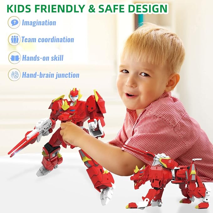 Wenbeier Animal Transforming Robot Toys Kirin Action Figure for Kids 10-in Deformation Robot for Boys & Girls Ages 6-12 (Red)