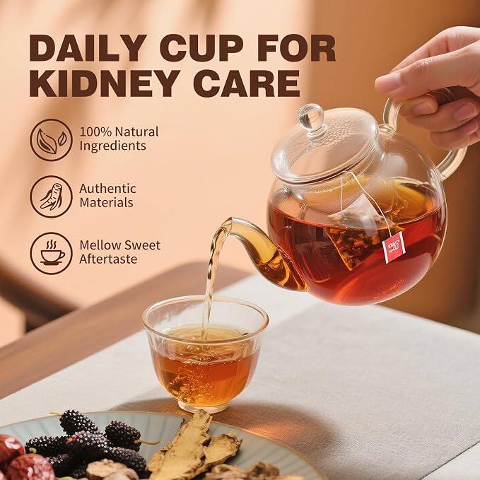 Kidney Tea Formula Ginseng Six Treasure Tea, Ginseng & Mulberry Herbal Tea, Kidney Cleanse Detox & Repair, Traditional Chinese Herbal Tea Bags, Five Treasures Teas For Men Women (90 Bags/1 Pack)