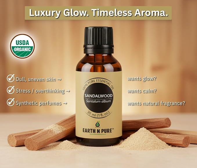 Earth N Pure Sandalwood (Chandan Oil) Essential Oil for Skin- Natural and Therapeutic Grade with Glass Dropper - 30 ml