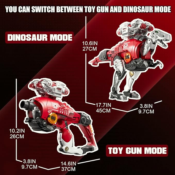 Blaster Toy Gun Transforming Alloy Dinosaur - 2 in 1 Morphing Toy (Gun to Dino), Soft Bullet Toy Blaster Gun with 20 Foam for Indoor Outdoor Shooting Game, Toy Blaster for Kids Boys Girls (R-Dino)