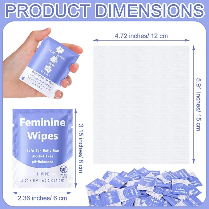 300 Pieces Bulk Feminine Wipes Individually Wrapped Travel Size Women Unscented Intimate Period Cleansing Wipes Deodorant Feminine Products Care Kits Private Parts Ph Balanced(Purple)