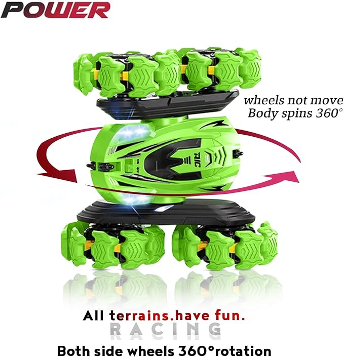Remote Control Car, New Upgraded Double-Sided 360° Rotating RC Toy Cars with LED Headlights, 2.4GHz Rechargeable Electric Race Stunt Car with 4WD, Best Gift for 6-12 Year Old Boys and Girls (Green)