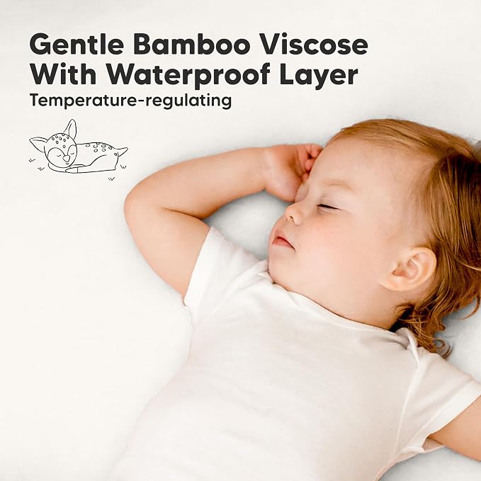 2-Pack Waterproof Pack and Play Sheets, Mini Crib Sheets Fitted for Boy, Girl - 38 x 26 Viscose From Bamboo Pack N Play Mattress Sheets for Graco, Toddler Playard Baby Crib Sheets Neutral (Soft White)