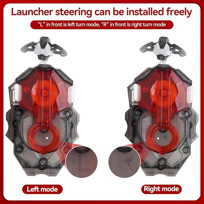 Spinning Tops Launcher Set, Red and Black, with Grip Handle and Accessories