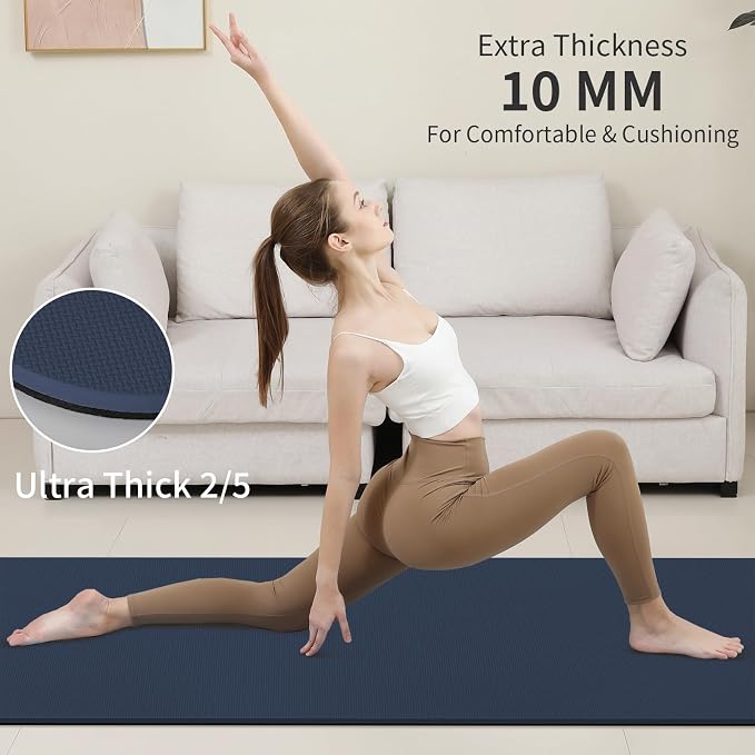 PAIDU Yoga Mat Non Slip Anti-tear,extra thick-2/5 inch（10MM）High Resiliency Professional POE Yoga Mats for Women Men Kids,72"x24"inch,Workout, Yoga, Pilates and Floor Exercise, with Carrier Strap