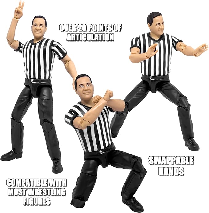 Figures Toy Company Ultimate Three Counting & Talking Wrestling Referee Action Figure with Deluxe Articulation for Wrestling Action Figures