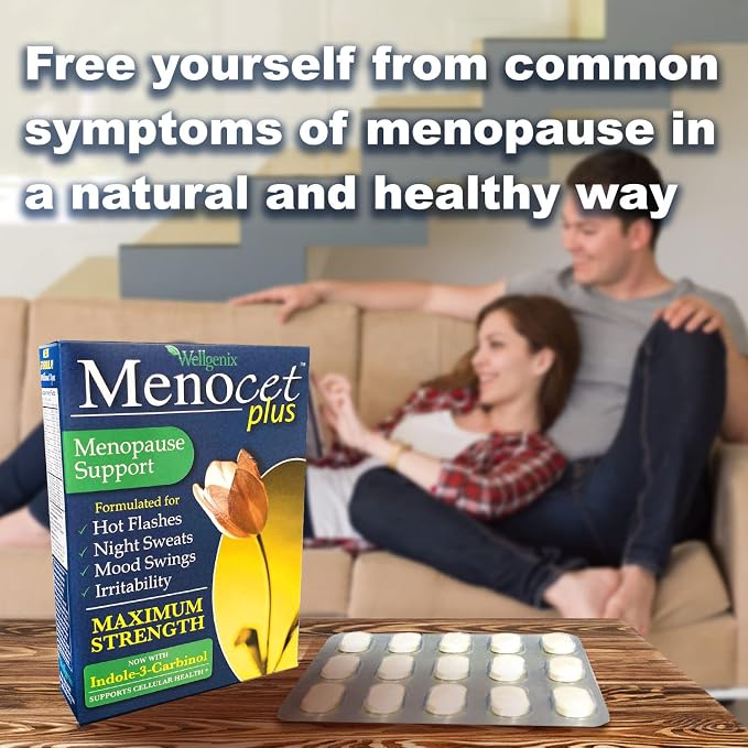 Wellgenix Menocet Plus Menopause Support - Natural Supplement for Women - Daily Relief Feminine Care - Helps with Hot Flashes, Mood Swings & Irritability - 30 Tablets