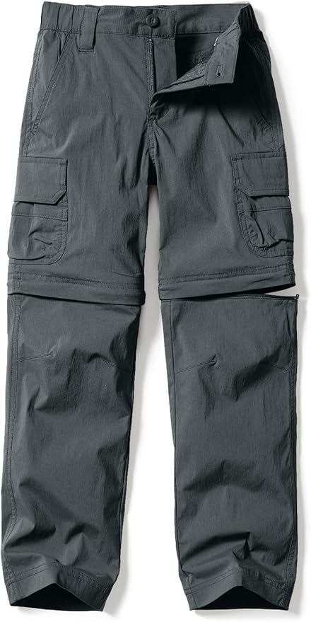 CQR Kids Youth Hiking Cargo Pants, UPF 50+ Quick Dry Convertible Zip Off Pants, Outdoor Camping Pants