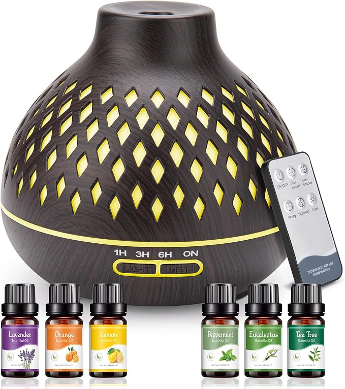 SPLITSKY 400ML Essential Oil Diffuser，Electric Remote Control Aroma Air Home Humidifier,Waterless Auto-Off,10 Hours Quiet Operation,Timer,7 LED Light Colors,for Bedroom, Home.
