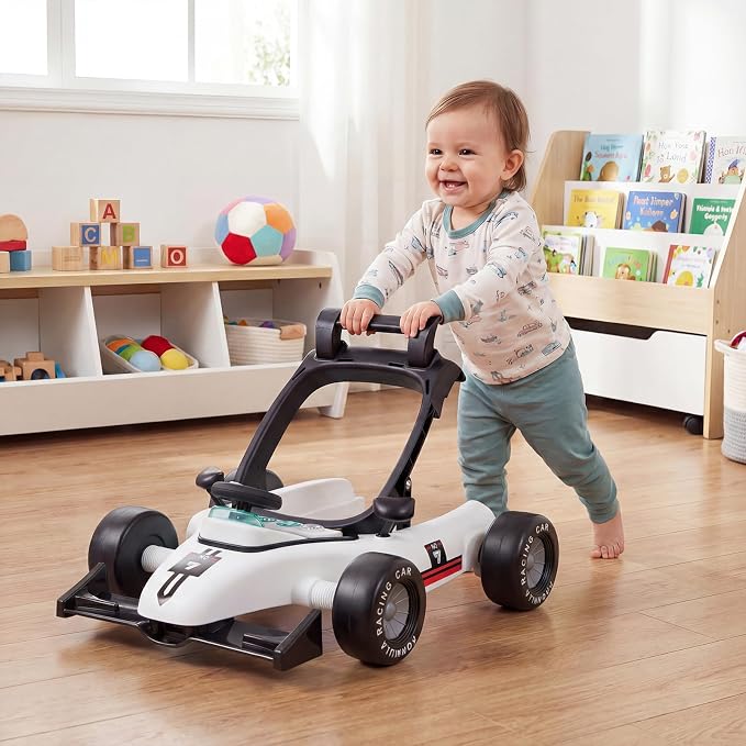 HONEY JOY Baby Walker, 4-in-1 Foldable Infant Activity Push Walker, Toddler Car Walker with Adjustable Heights, Music, Lights, Padded Seat, Baby Walker with Wheels for Boys Girls 6-18 Months (White)
